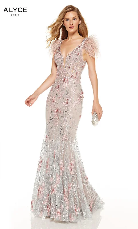 High waist design Puff sleeve ball gown Alyce Prom Dress 60738