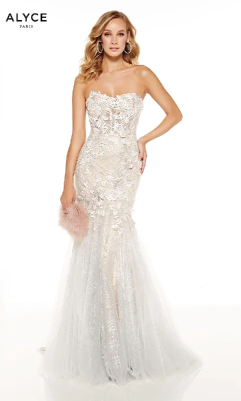 Simple research Full-skirted satin gown Alyce Prom Dress 60742