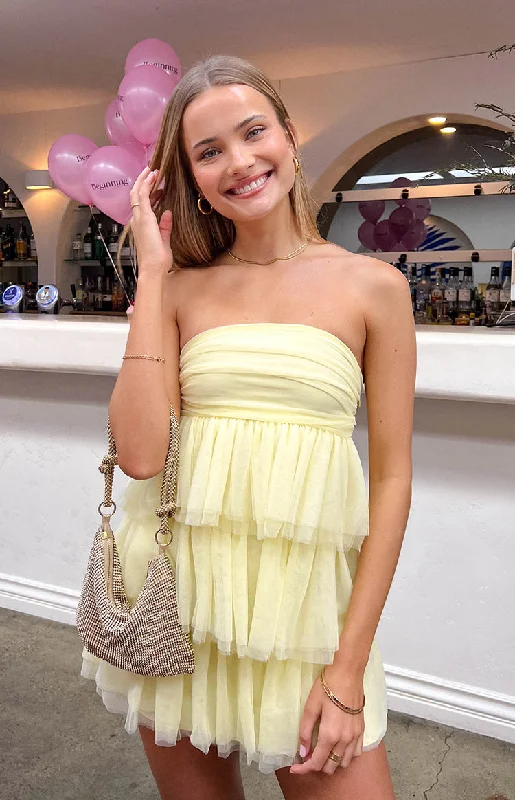 Sports Express High-neck party dress Birthday Girl Yellow Mini Party Dress