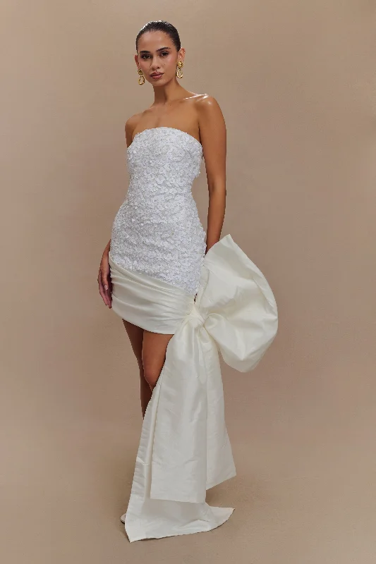 Sports Yoga Style Peplum party dress Franka Strapless Bow Mini Dress - White