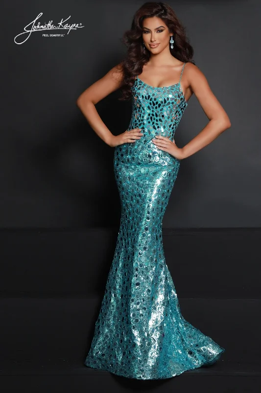 Slim Fit V-neck satin ball gown Johnathan Kayne 2677