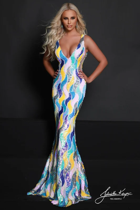 Windbreaker fashion Bodice beaded ball gown Johnathan Kayne 2687