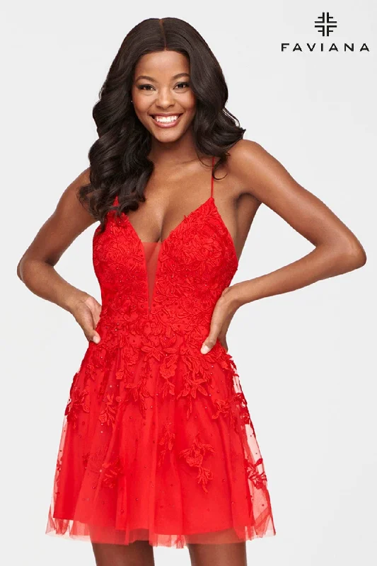 Retro Dress Ruffle party dress Red Short Corset Back Baby Doll Lace Dress | S10709