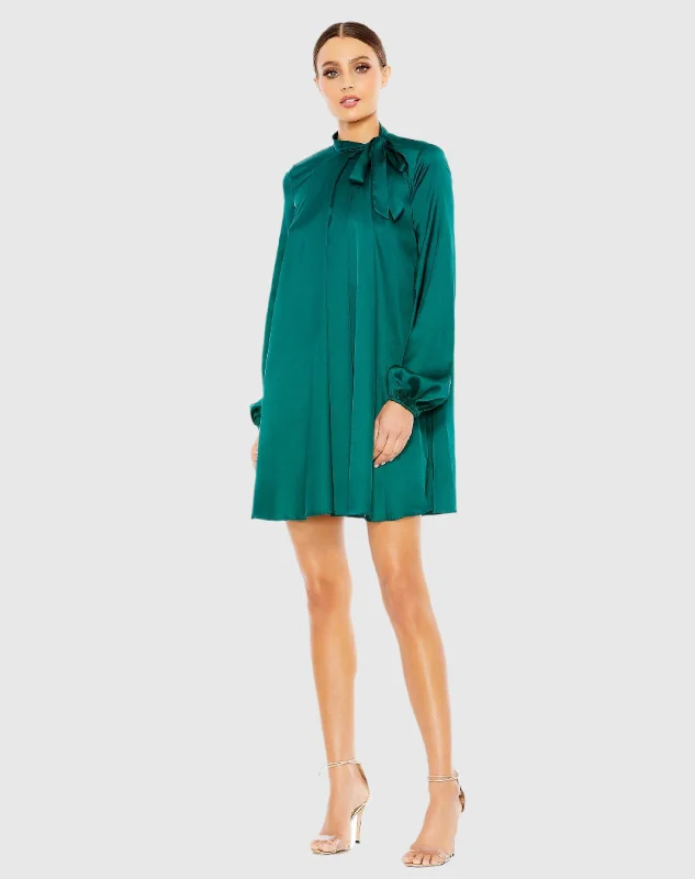 Sports And Leisure Tiered lace dress Soft Tie High Neck Pull Sleeve Shirt Dress
